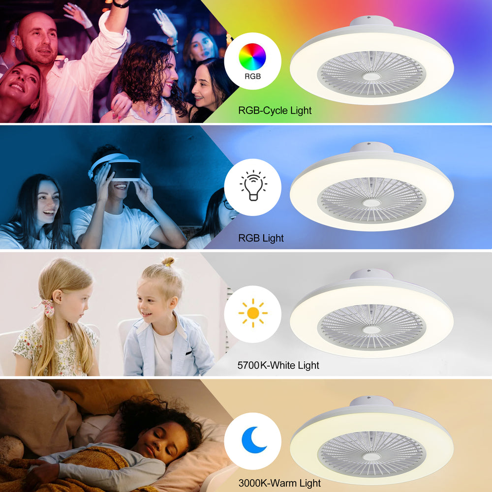 22-inch  Enclosed Low Profile Caged Smart LED Ceiling Fan Works with Alexa/Google/APP