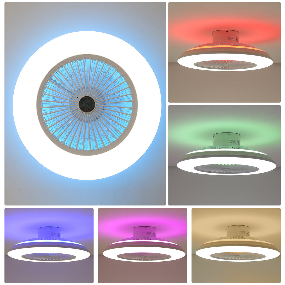 22-inch  Enclosed Low Profile Caged Smart LED Ceiling Fan Works with Alexa/Google/APP