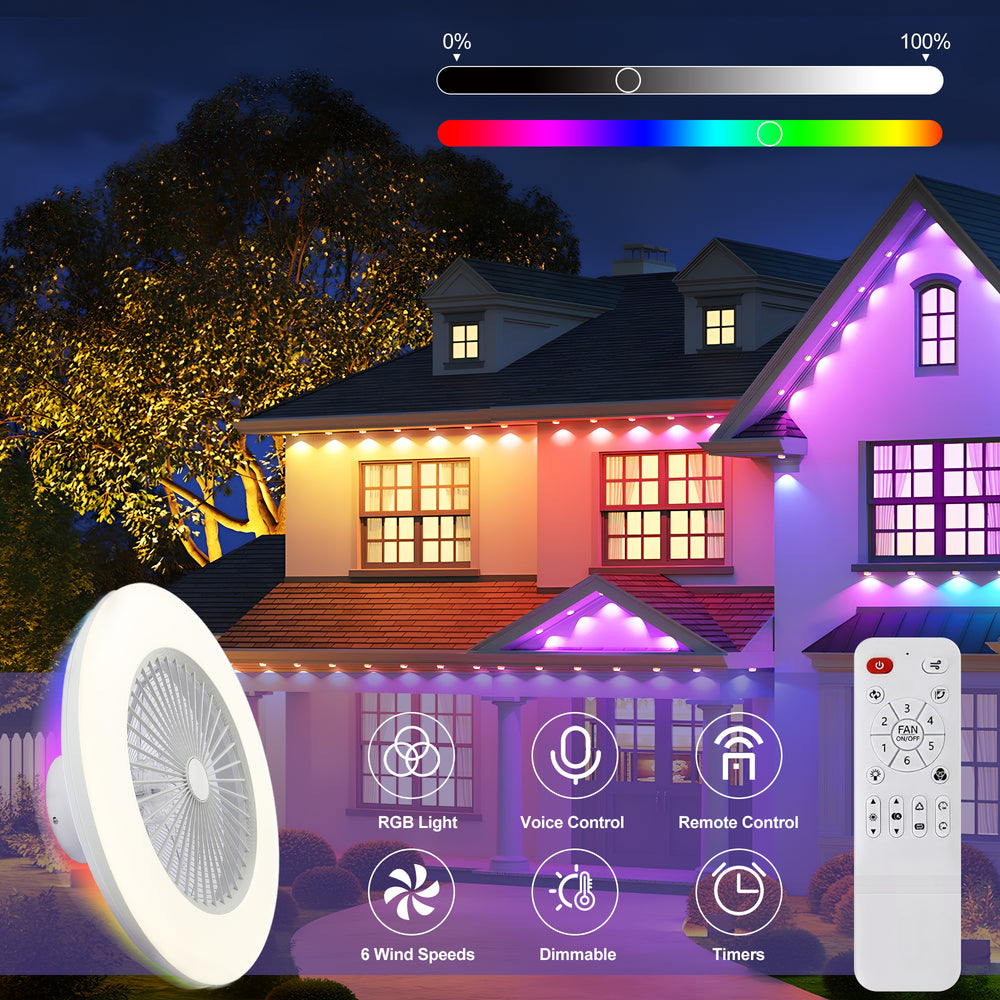 22-inch  Enclosed Low Profile Caged Smart LED Ceiling Fan Works with Alexa/Google/APP