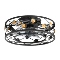 18in Black Low Profile Caged Ceiling Fan with Remote Light(7-blade)