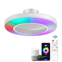 20-inch Modern White Enclosed Low Profile Smart LED Ceiling Fan Works with Alexa/Google/APP