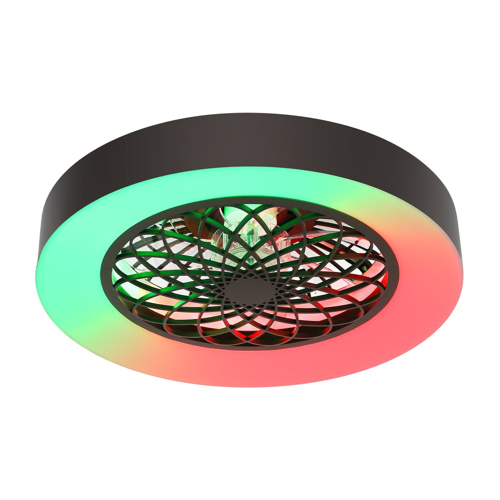 Flush Mount Ceiling Fan with Lights 20 inch Smart Bladeless Low Profile Ceiling Fans with Alexa/Google Assistant/App Control RGB Back Ambient Light