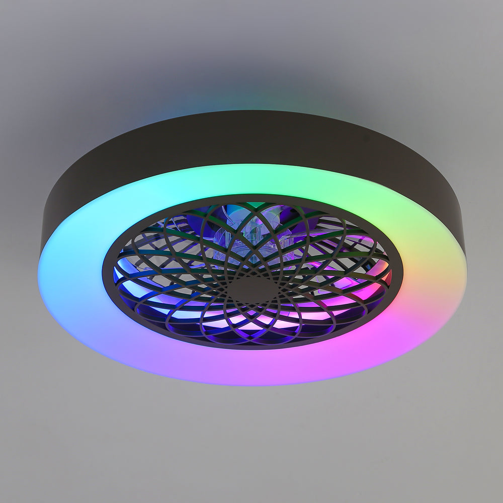 Flush Mount Ceiling Fan with Lights 20 inch Smart Bladeless Low Profile Ceiling Fans with Alexa/Google Assistant/App Control RGB Back Ambient Light