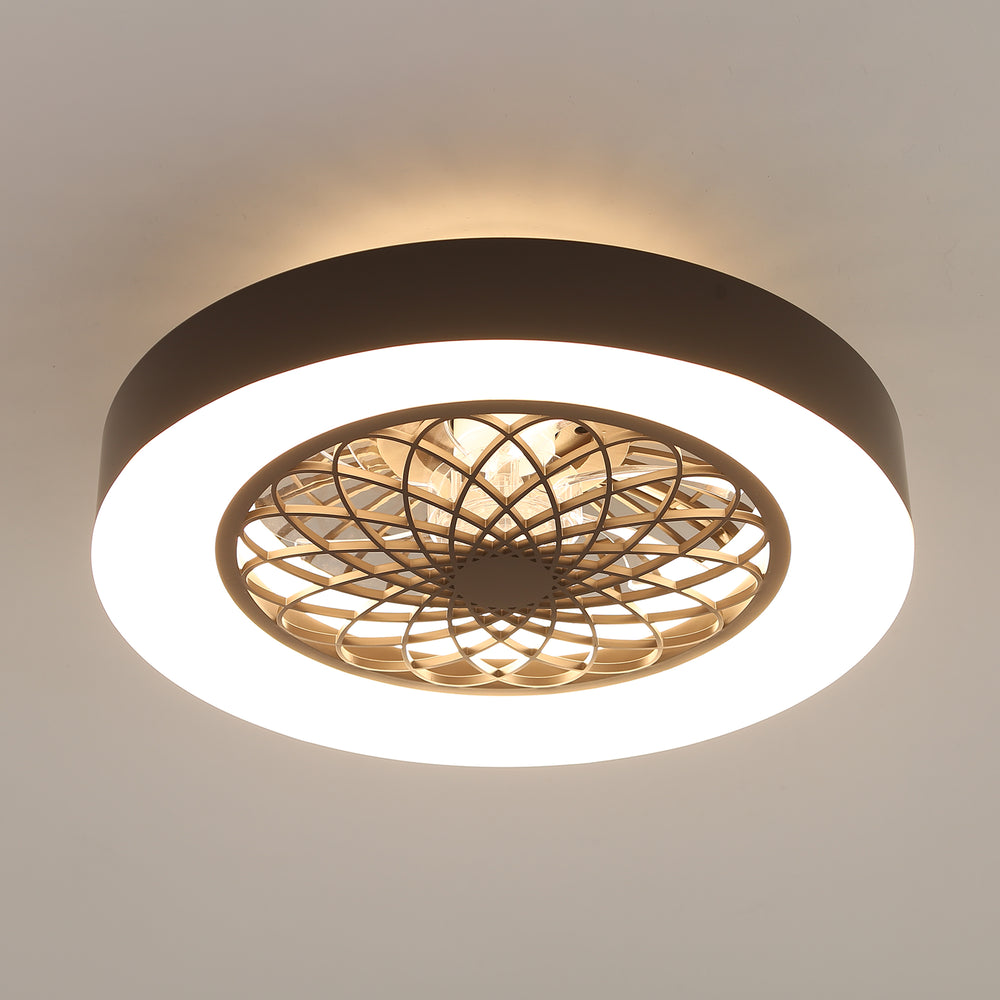 Flush Mount Ceiling Fan with Lights 20 inch Smart Bladeless Low Profile Ceiling Fans with Alexa/Google Assistant/App Control RGB Back Ambient Light