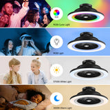 23" Bladeless Ceiling Fan with Light,Low Profile Flush Mount Ceiling Fans with RGB Dimmable Smart LED,Modern Enclosed Fandelier Alexa/Google Assistant/App Control