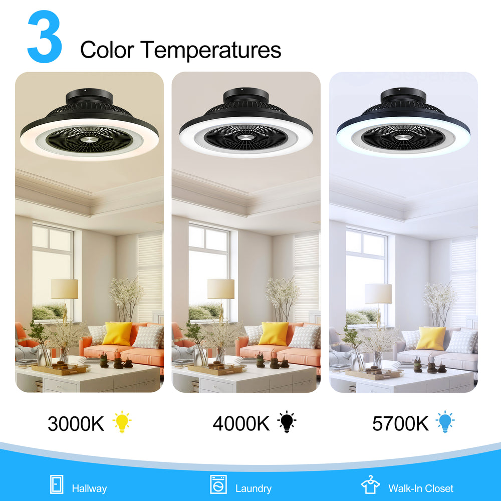 23" Bladeless Ceiling Fan with Light,Low Profile Flush Mount Ceiling Fans with RGB Dimmable Smart LED,Modern Enclosed Fandelier Alexa/Google Assistant/App Control