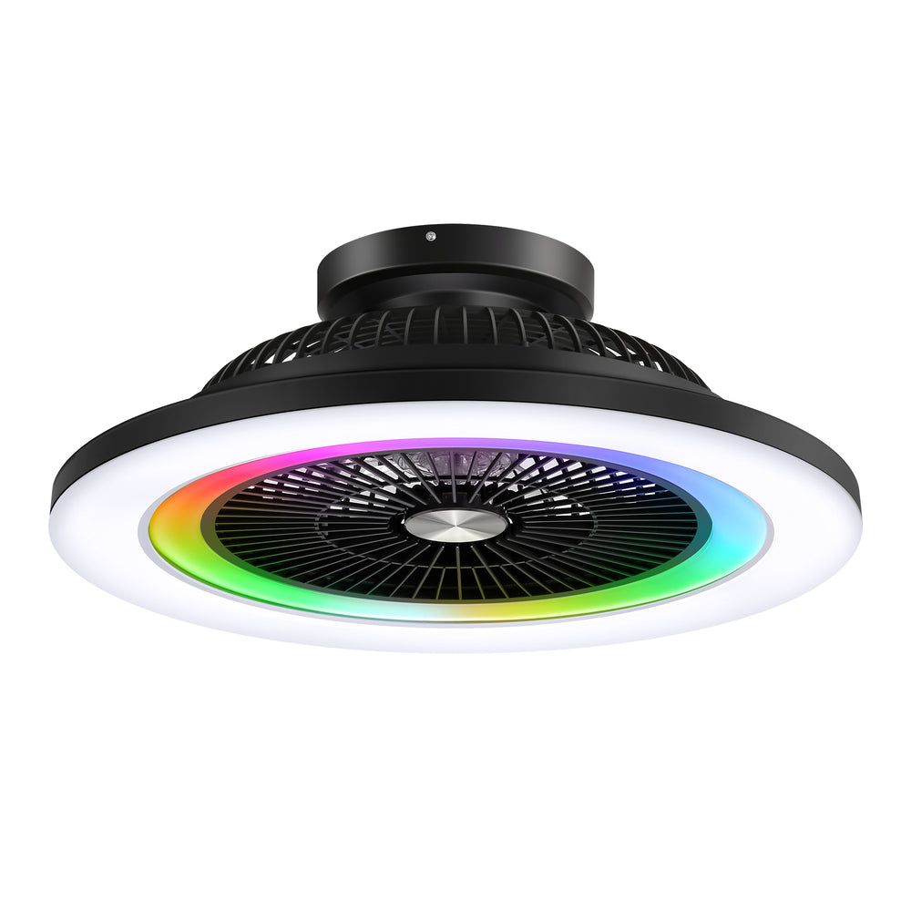 23" Bladeless Ceiling Fan with Light,Low Profile Flush Mount Ceiling Fans with RGB Dimmable Smart LED,Modern Enclosed Fandelier Alexa/Google Assistant/App Control