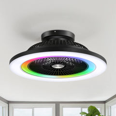 23" Bladeless Ceiling Fan with Light,Low Profile Flush Mount Ceiling Fans with RGB Dimmable Smart LED,Modern Enclosed Fandelier Alexa/Google Assistant/App Control