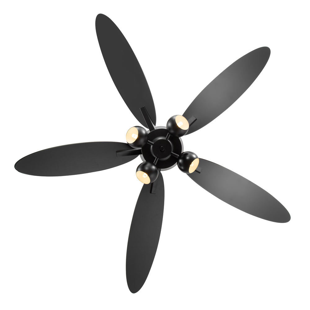 52-inch Matte Black 5-Blade Ceiling Fan with Light and Remote, 4*G9 Bulb，5“ and 10" Downrod Included