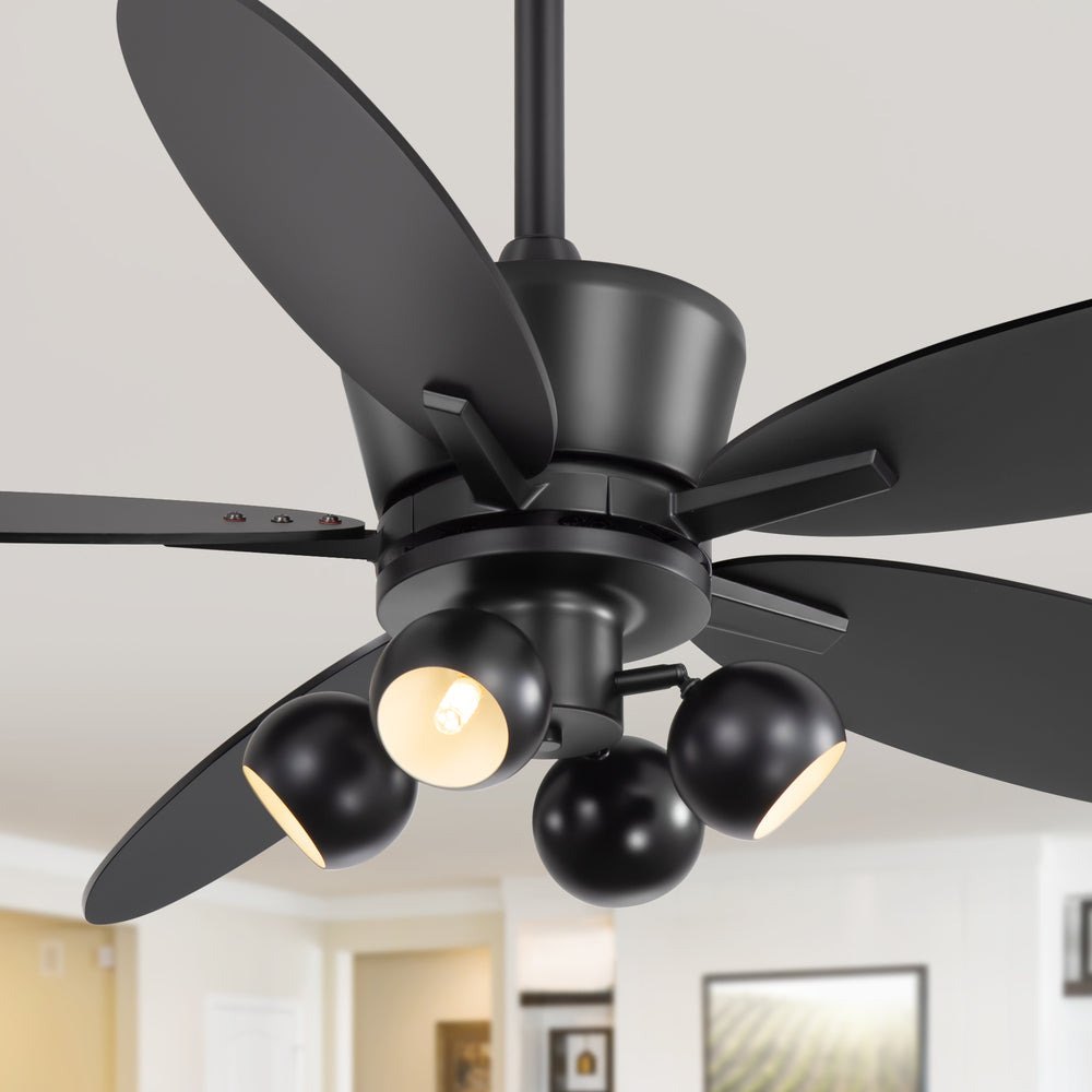 52-inch Matte Black 5-Blade Ceiling Fan with Light and Remote, 4*G9 Bulb，5“ and 10" Downrod Included