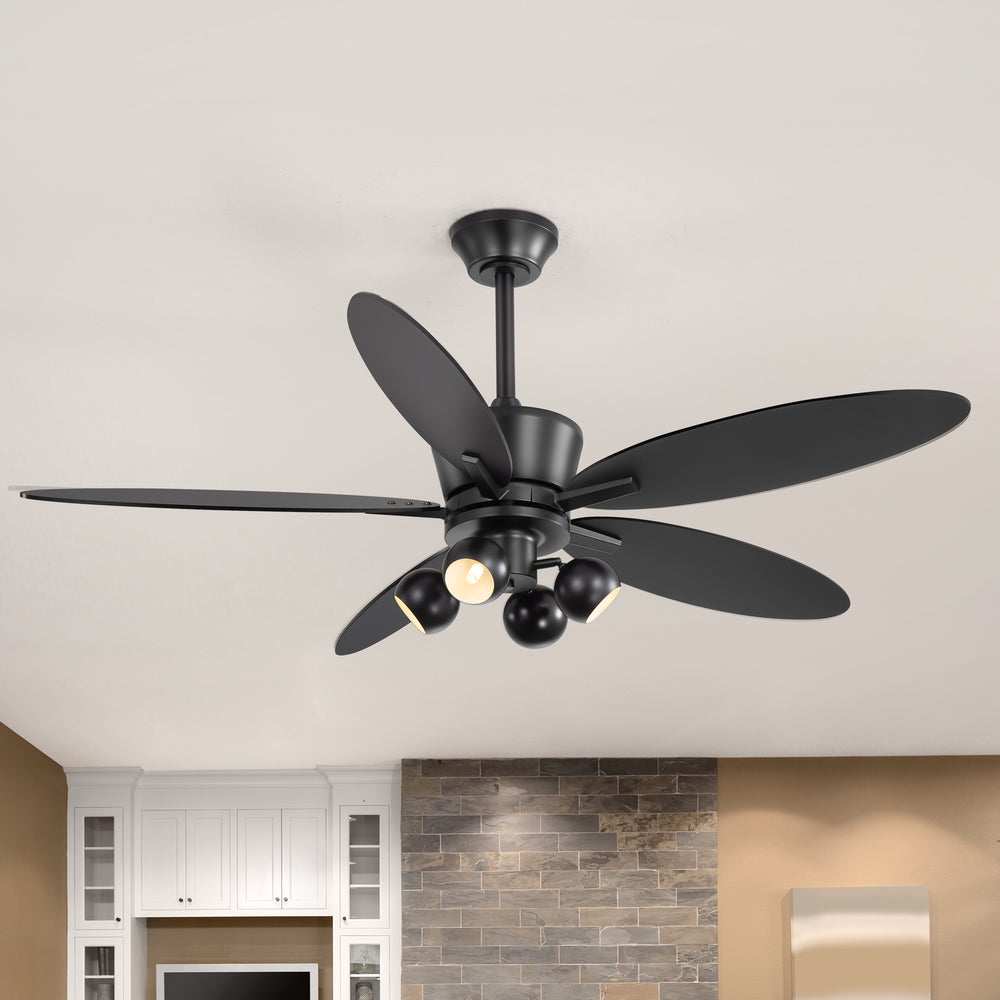 52-inch Matte Black 5-Blade Ceiling Fan with Light and Remote, 4*G9 Bulb，5“ and 10" Downrod Included