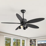 52-inch Matte Black 5-Blade Ceiling Fan with Light and Remote, 4*G9 Bulb，5“ and 10" Downrod Included