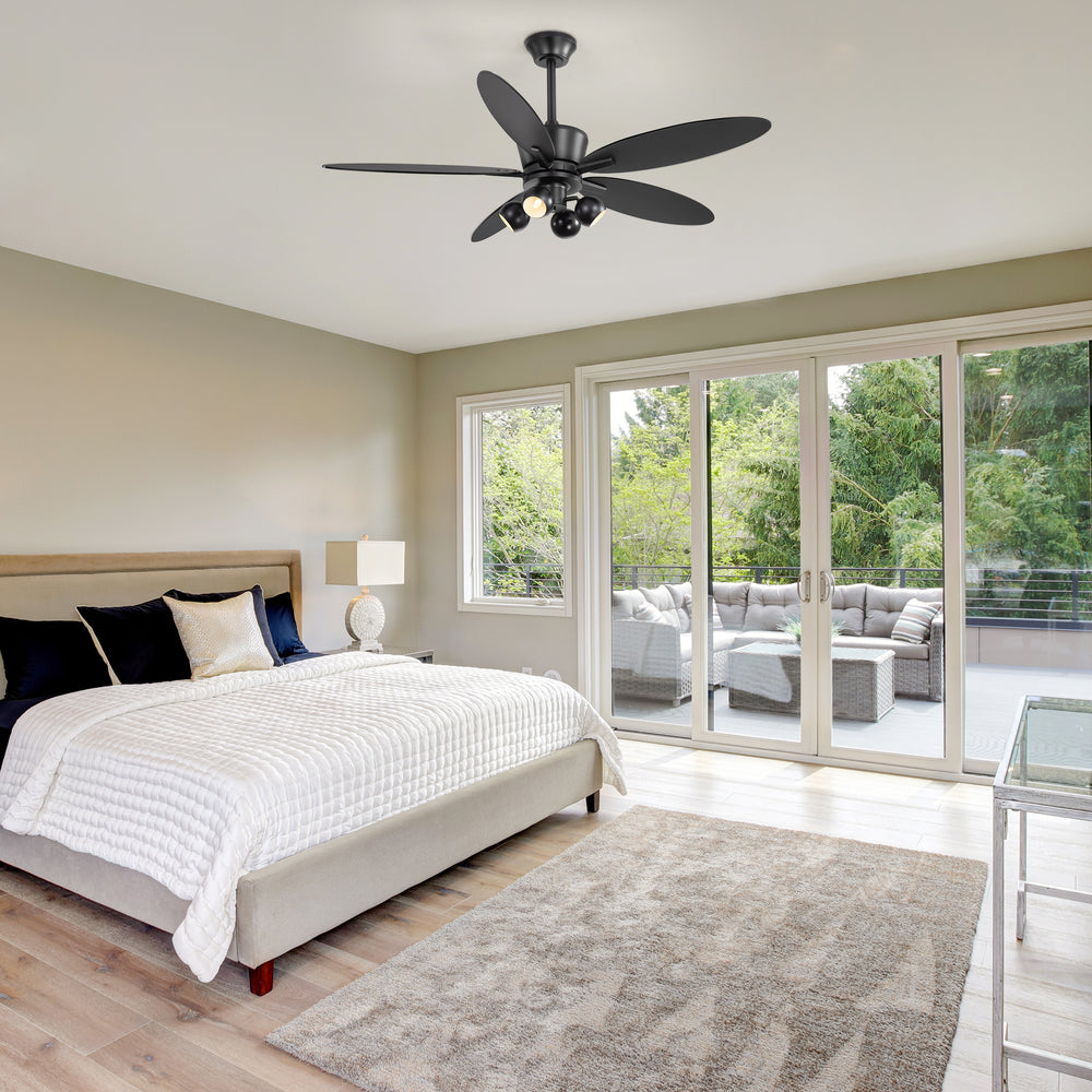 52-inch Matte Black 5-Blade Ceiling Fan with Light and Remote, 4*G9 Bulb，5“ and 10" Downrod Included