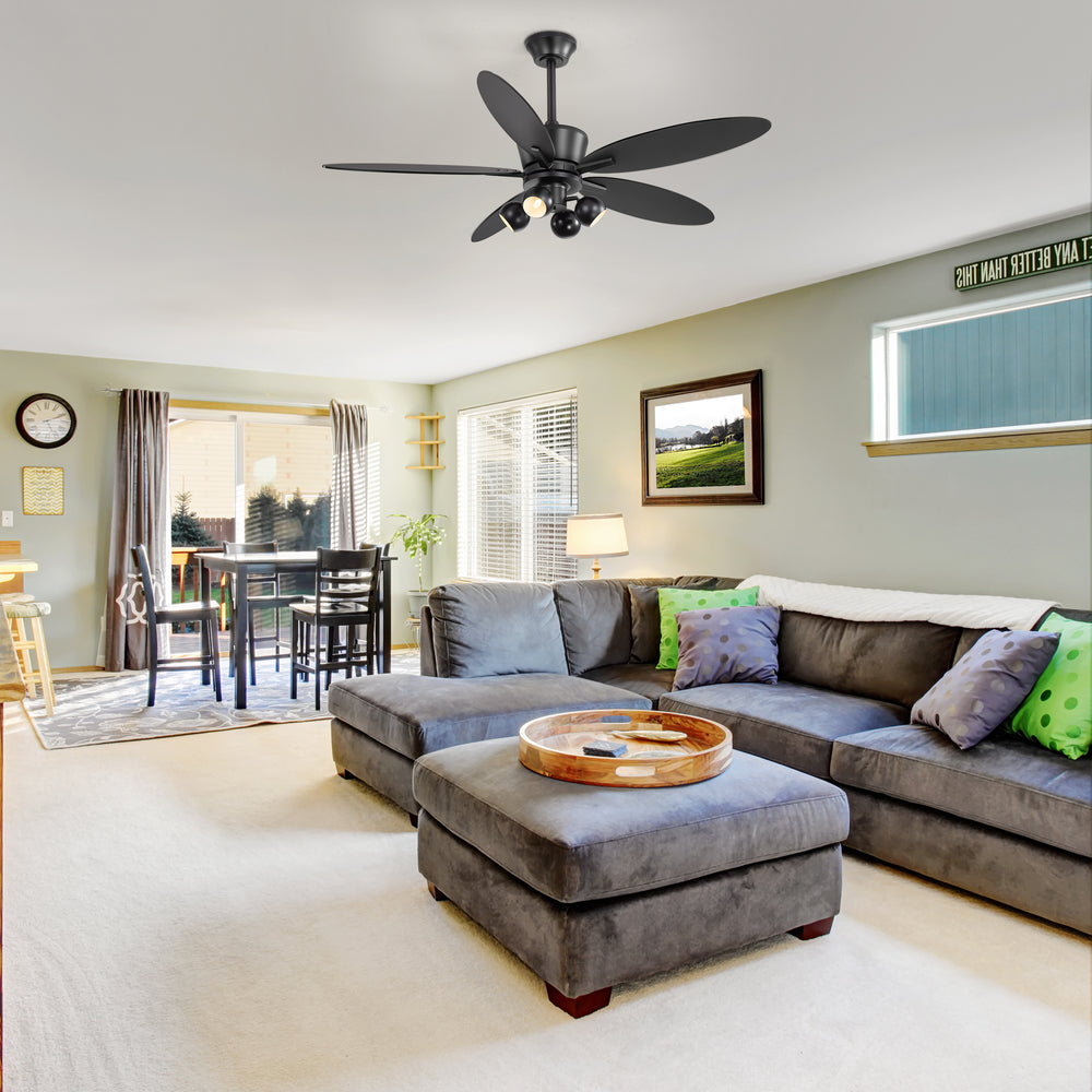 52-inch Matte Black 5-Blade Ceiling Fan with Light and Remote, 4*G9 Bulb，5“ and 10" Downrod Included