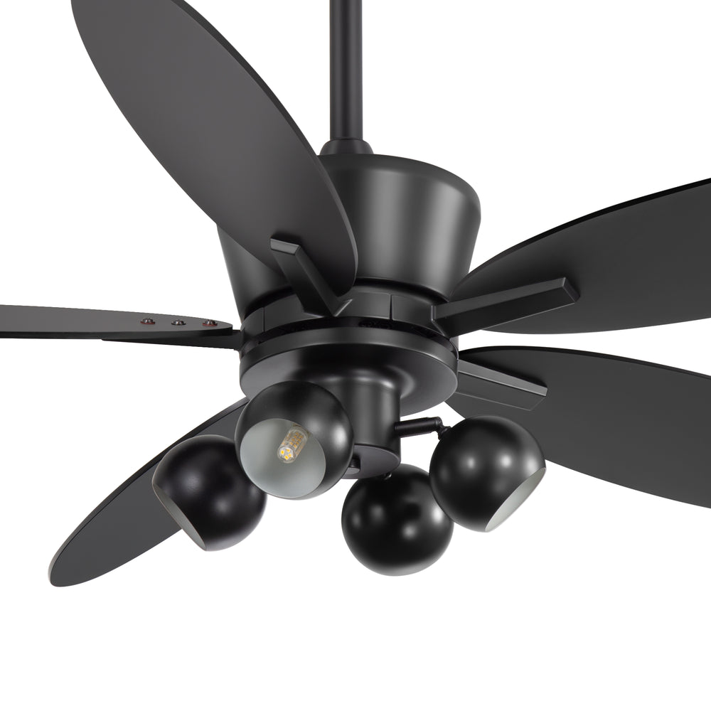 52-inch Matte Black 5-Blade Ceiling Fan with Light and Remote, 4*G9 Bulb，5“ and 10" Downrod Included