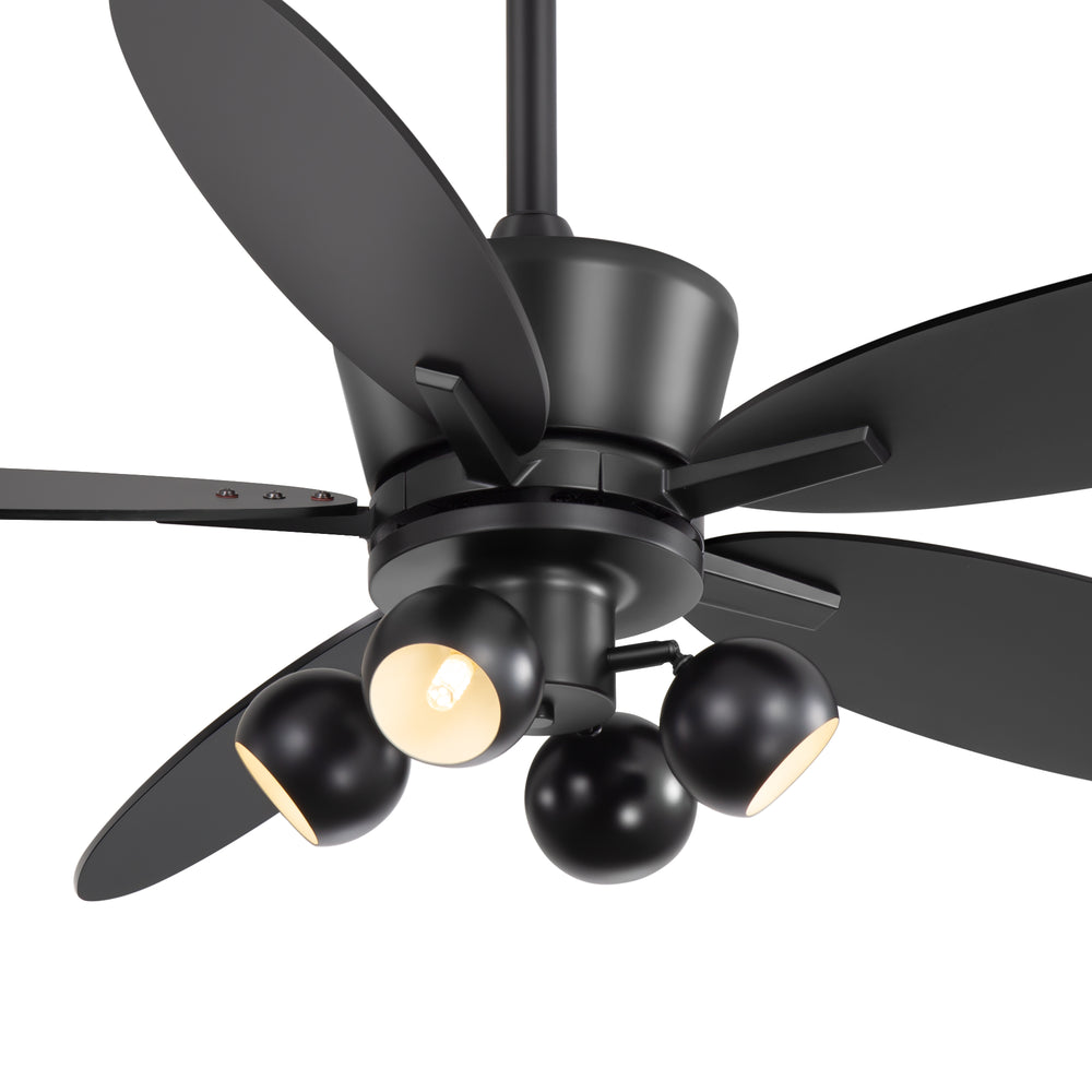 52-inch Matte Black 5-Blade Ceiling Fan with Light and Remote, 4*G9 Bulb，5“ and 10" Downrod Included