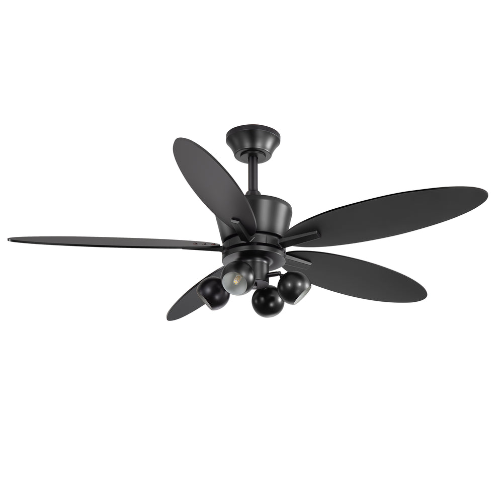 52-inch Matte Black 5-Blade Ceiling Fan with Light and Remote, 4*G9 Bulb，5“ and 10" Downrod Included