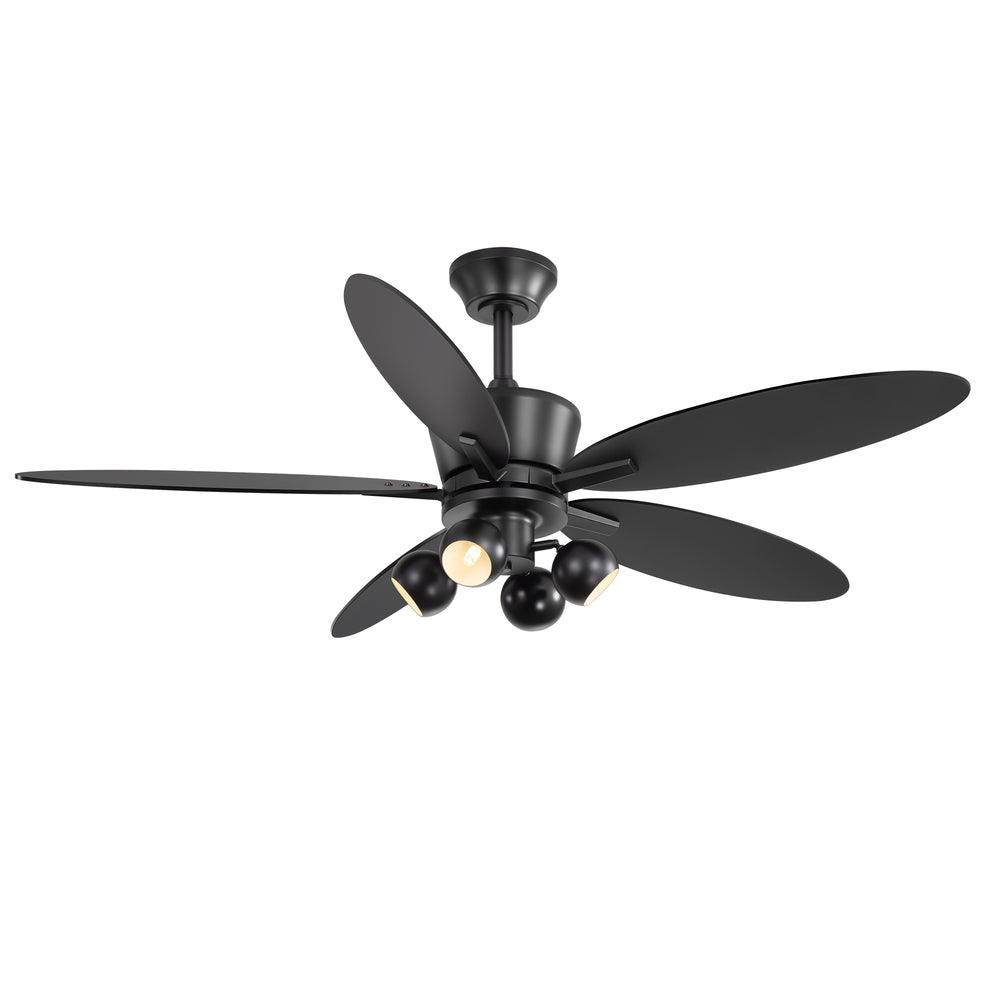52-inch Matte Black 5-Blade Ceiling Fan with Light and Remote, 4*G9 Bulb，5“ and 10" Downrod Included