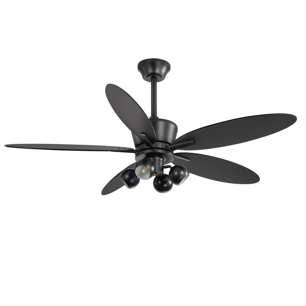 52-inch Matte Black 5-Blade Ceiling Fan with Light and Remote, 4*G9 Bulb，5“ and 10" Downrod Included