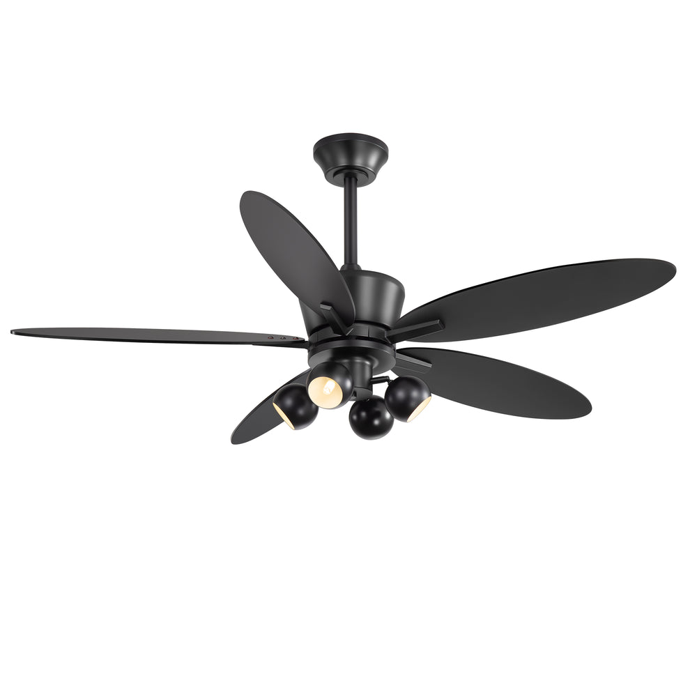 52-inch Matte Black 5-Blade Ceiling Fan with Light and Remote, 4*G9 Bulb，5“ and 10" Downrod Included