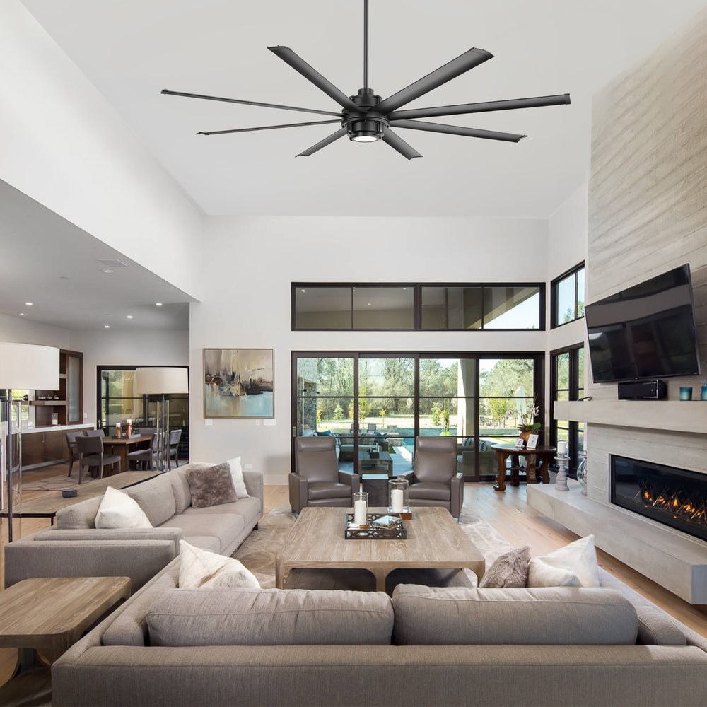 Large 72 Inch 8-Blade Integrated LED Ceiling Fan with Light Remote,7in and 12in Downrod Included