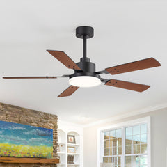 48/52-inch LED Ceiling Fan with Light Remote and 5 Dual-sided Blades, 5” and 10”  Downrod Included