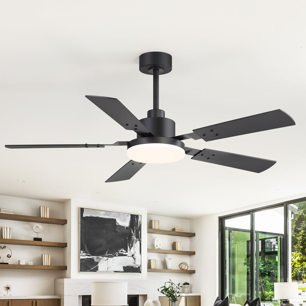 48/52-inch LED Ceiling Fan with Light Remote and 5 Dual-sided Blades, 5” and 10”  Downrod Included
