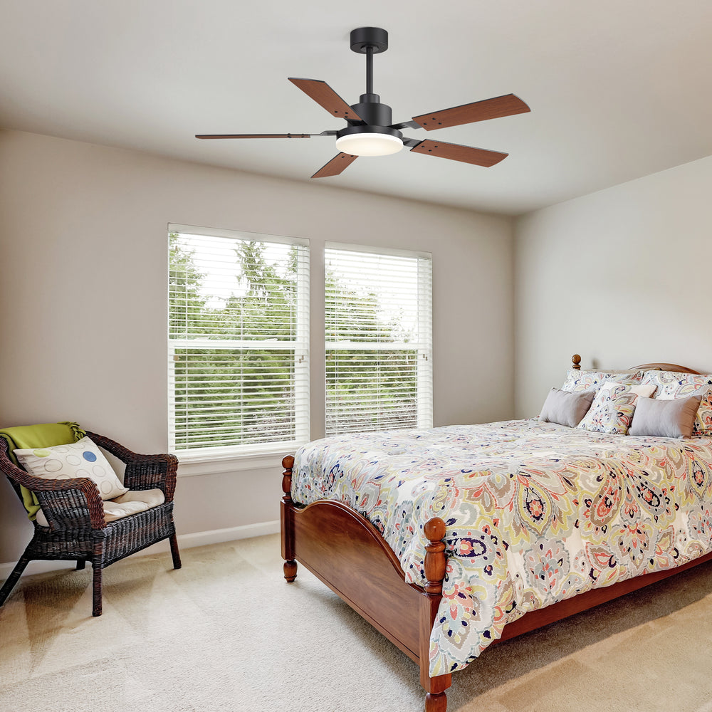 48/52-inch LED Ceiling Fan with Light Remote and 5 Dual-sided Blades, 5” and 10”  Downrod Included