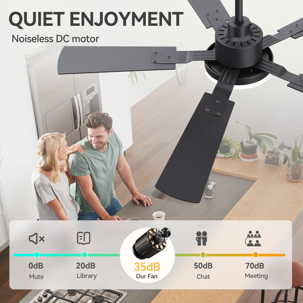 48/52-inch LED Ceiling Fan with Light Remote and 5 Dual-sided Blades, 5” and 10”  Downrod Included