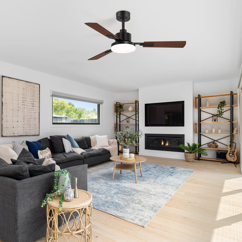 52 Inch LED Ceiling Fan with Light and Remote,3 Reversible Blades with 5in and 10in Downrod Included