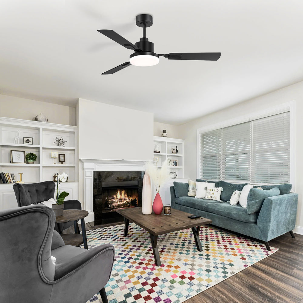 52 Inch LED Ceiling Fan with Light and Remote,3 Reversible Blades with 5in and 10in Downrod Included