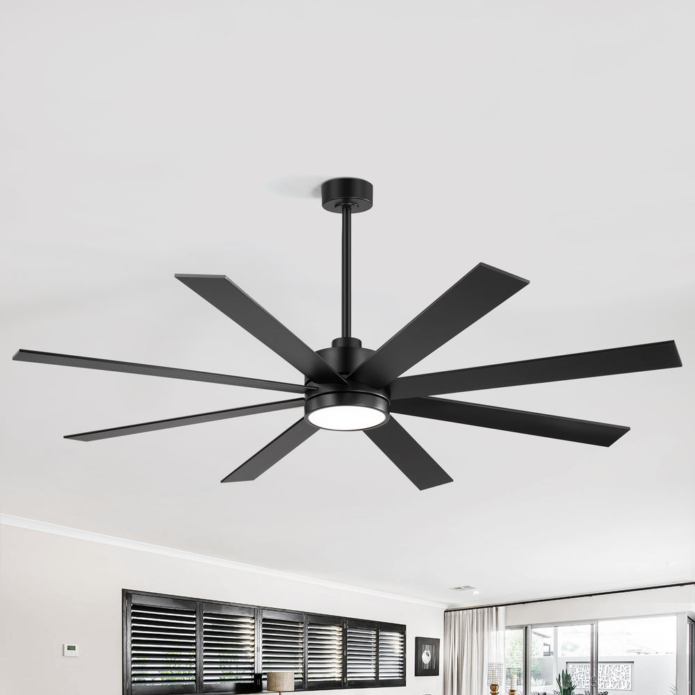 Large 72-inch 8-Blade Integrated LED Ceiling Fan with Light Remote, 6" and 20" Downrod Included