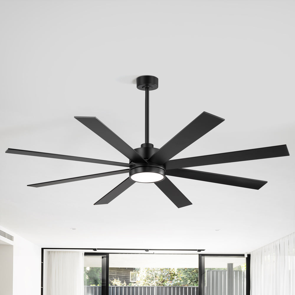 Large 72-inch 8-Blade Integrated LED Ceiling Fan with Light Remote, 6" and 20" Downrod Included