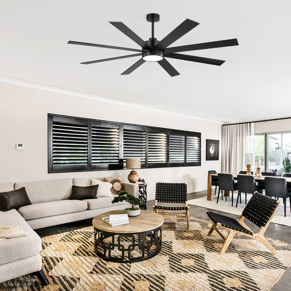 Large 72-inch 8-Blade Integrated LED Ceiling Fan with Light Remote, 6" and 20" Downrod Included