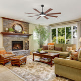 Nerova 72 inch black wood 8 blade ceiling fan with light in a cozy living room