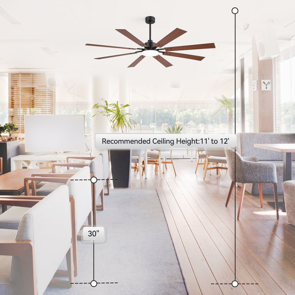 Breezary 72-inch Reversible 8-Blade Silent DC Motor Ceiling Fan with Integrated LED Light - Black