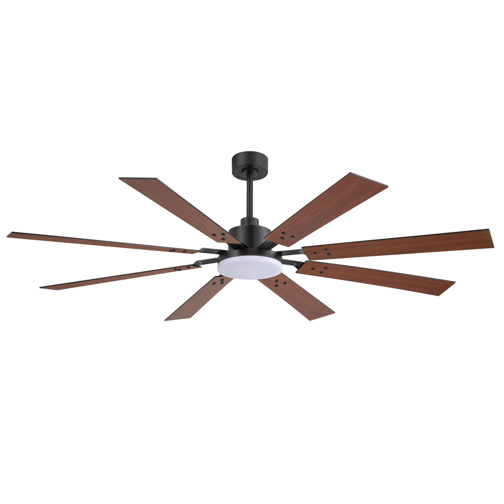 Breezary 72-inch Reversible 8-Blade Silent DC Motor Ceiling Fan with Integrated LED Light - Black