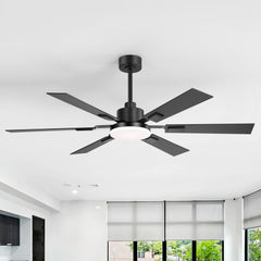 60-inch Ceiling Fan with Light and Remote, 6-Blade Reversible DC Motor, Dual-Finish Plywood Blades, 3-Color Temperature LED, 6" & 12" Downrods Included