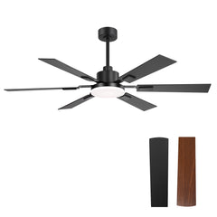 60-inch Ceiling Fan with Light and Remote, 6-Blade Reversible DC Motor, Dual-Finish Plywood Blades, 3-Color Temperature LED, 6" & 12" Downrods Included