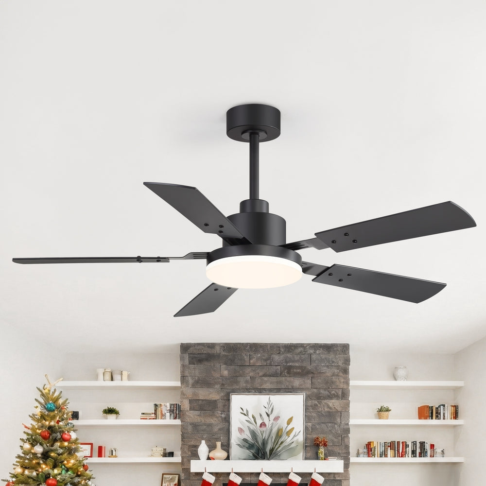 48/52-inch LED Ceiling Fan with Light Remote and 5 Dual-sided Blades, 5” and 10”  Downrod Included