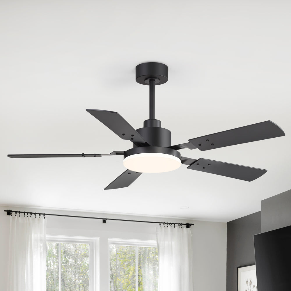 48/52-inch LED Ceiling Fan with Light Remote and 5 Dual-sided Blades, 5” and 10”  Downrod Included