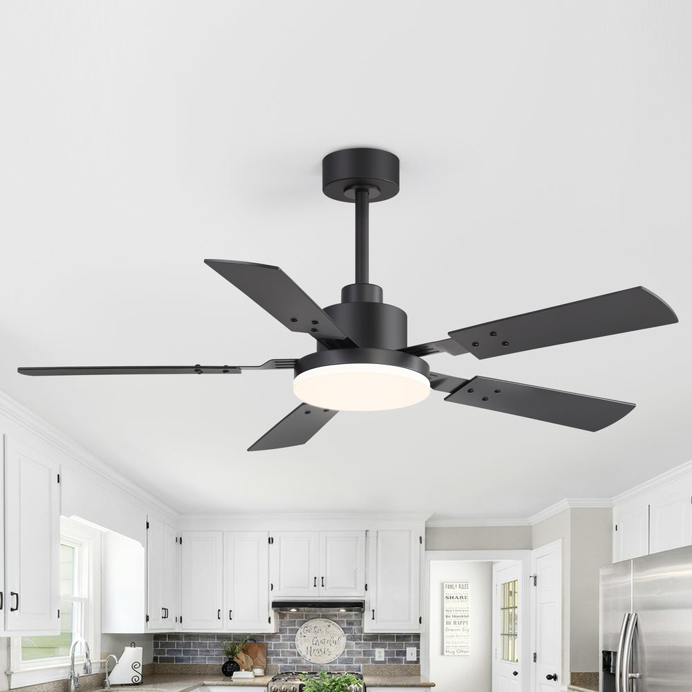 48/52-inch LED Ceiling Fan with Light Remote and 5 Dual-sided Blades, 5” and 10”  Downrod Included