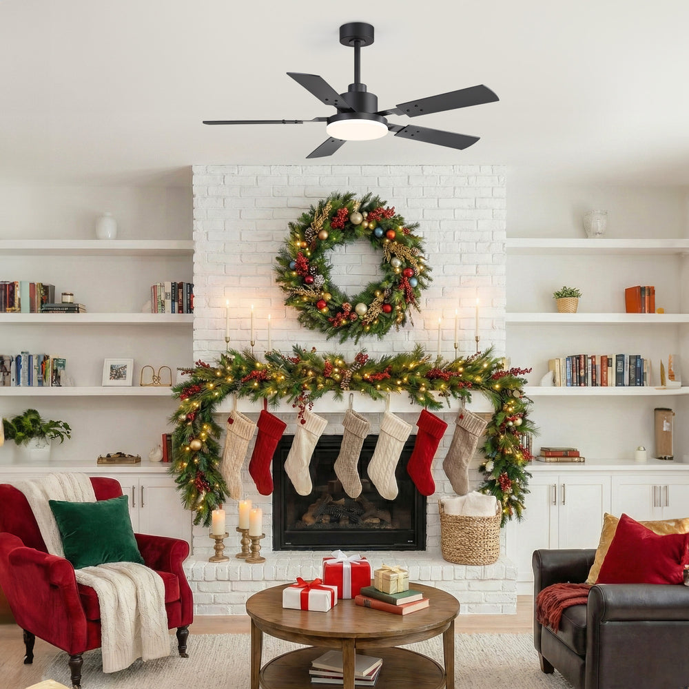 48/52-inch LED Ceiling Fan with Light Remote and 5 Dual-sided Blades, 5” and 10”  Downrod Included