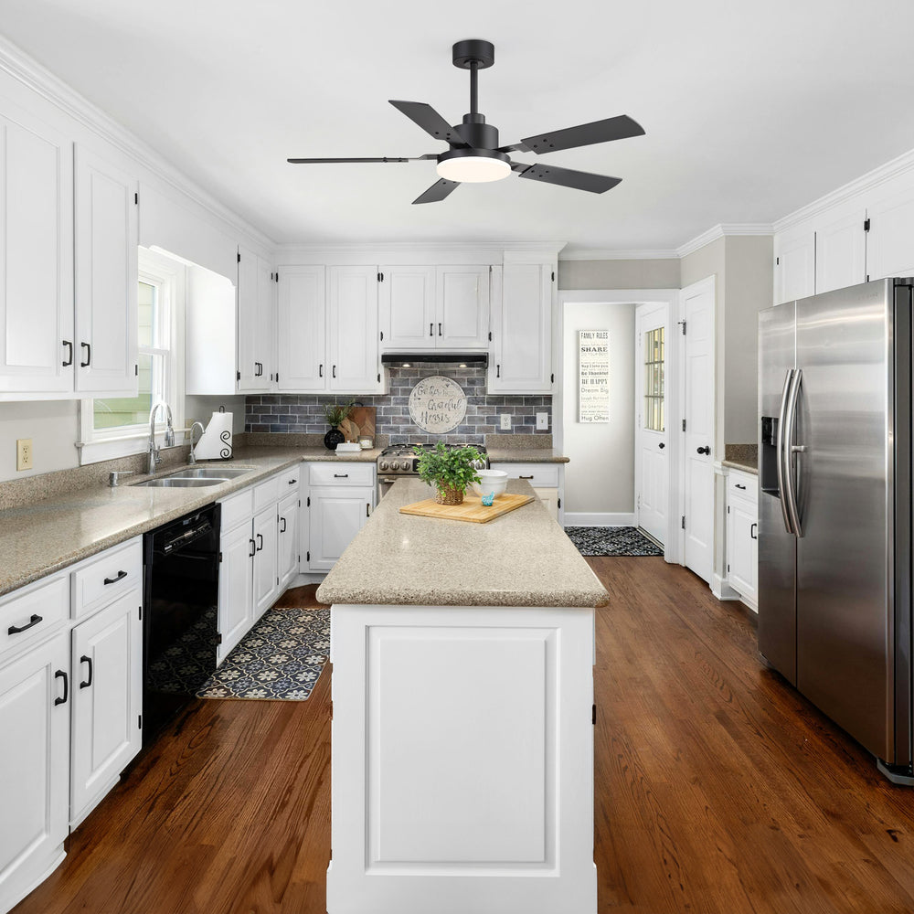 48/52-inch LED Ceiling Fan with Light Remote and 5 Dual-sided Blades, 5” and 10”  Downrod Included