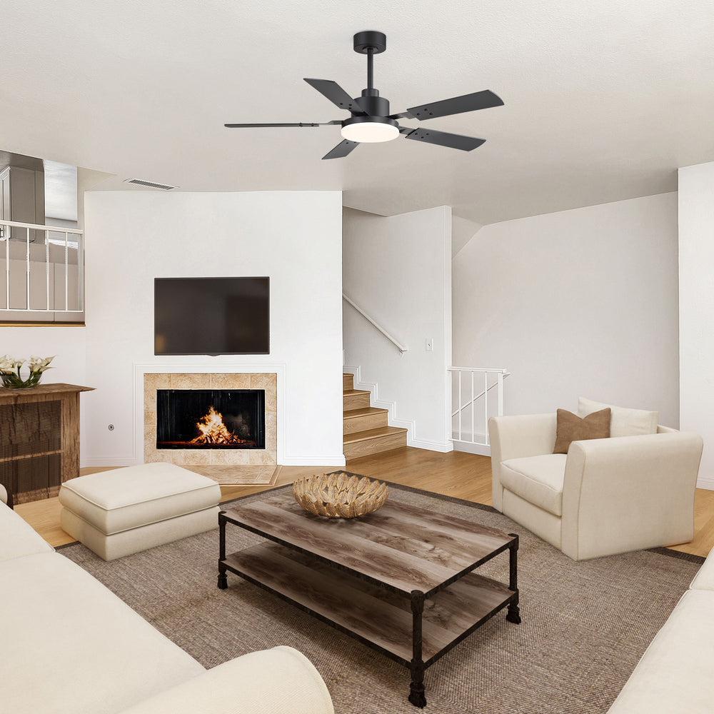 48/52-inch LED Ceiling Fan with Light Remote and 5 Dual-sided Blades, 5” and 10”  Downrod Included