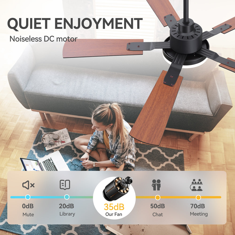 48/52-inch LED Ceiling Fan with Light Remote and 5 Dual-sided Blades, 5” and 10”  Downrod Included