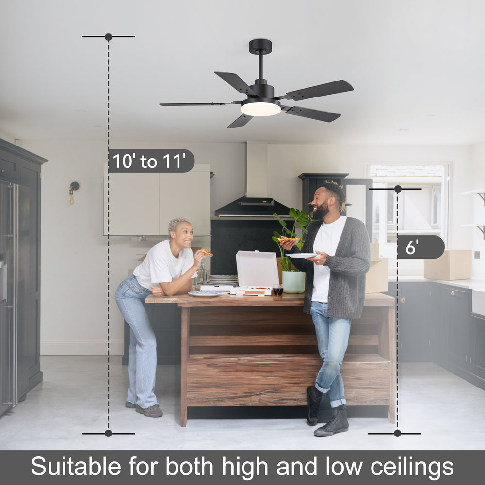 48/52-inch LED Ceiling Fan with Light Remote and 5 Dual-sided Blades, 5” and 10”  Downrod Included