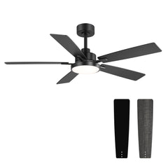 52-inch 5-Reversible-Blade Integrated LED Ceiling Fan with Light and Remote, 5" and 10" Downrod Included
