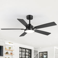 52-inch 5-Reversible-Blade Integrated LED Ceiling Fan with Light and Remote, 5" and 10" Downrod Included