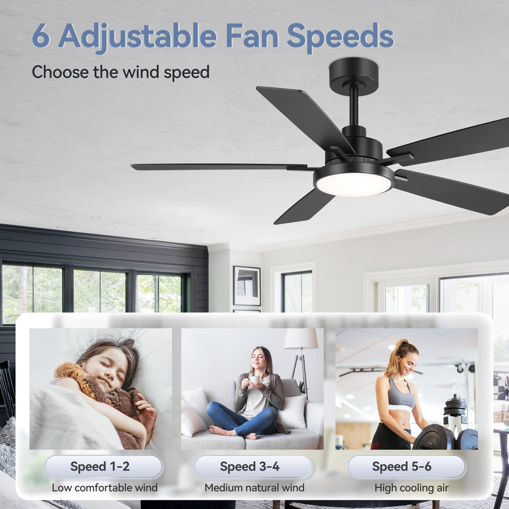 Ventari 52-Inch Black 5-Blade Ceiling Fan With Light & Remote